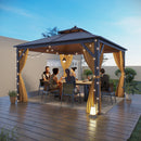 EROMMY 12' x 12' Hardtop Gazebo Canopy Galvanized Steel Pergolas with Netting & Curtains-Erommy